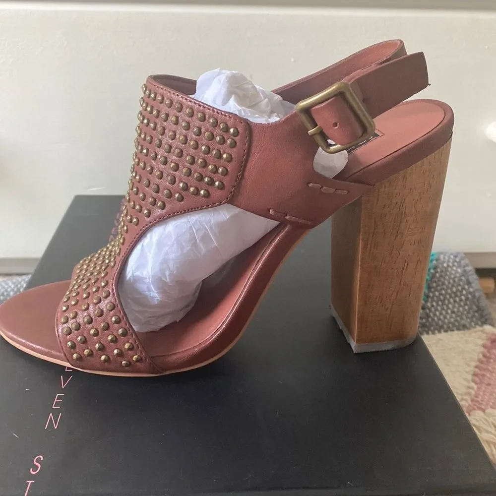 Steven by Steve Madden Carsenn Cognac Studded Leather Heels - Picture 4 of 15